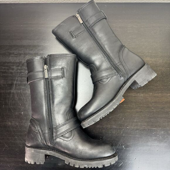 Women’s Harley Davidson Linda Boots Leather Black Motorcycle Moto 88401 Skull 6 - Picture 9 of 16